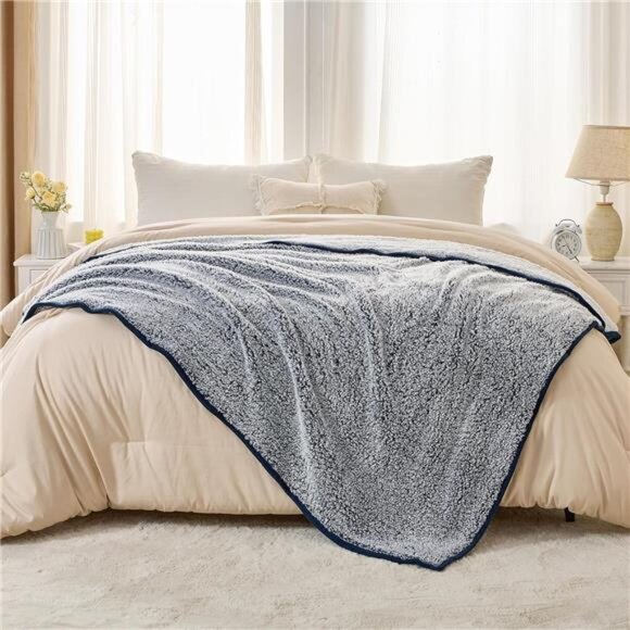 Soft Sherpa Throw Blanket Fleece Reversible Plush Fluffy Blanket, Light - Picture 5 of 7